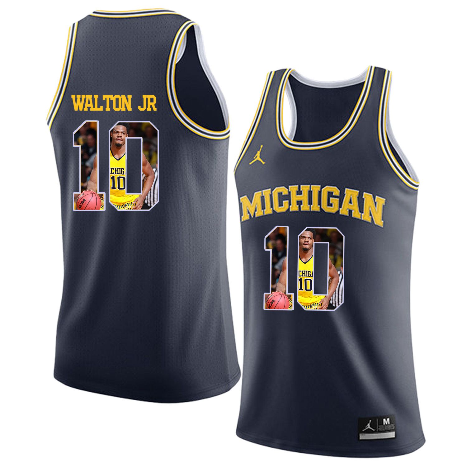Men Jordan University of Michigan Basketball Navy #10 walton jr Fashion Edition Customized NCAA Jerseys